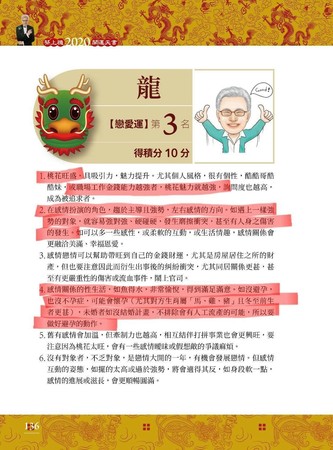 蔡上機說，屬龍者桃花旺盛，但也可能會有桃色糾紛傳出。（蔡上機提供）