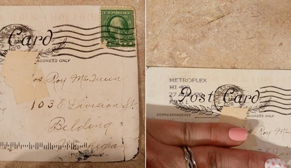 ▲美國密西根州30歲女子基琪（Brittany Keech）收到100年前的明信片。（圖／翻攝臉書社團Positively Belding）
