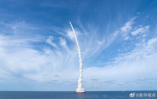 ▲▼陸成功於黃海發射長征火箭　飛行路徑疑「穿越台灣上空」。（圖／新華視點）