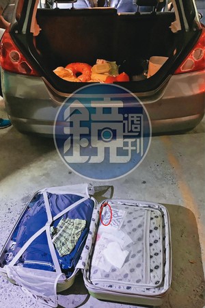 黃大彰牙齒不好又愛吃檳榔，警方從他車上的行李箱搜出專門用來夾檳榔的老虎鉗（紅圈處）。