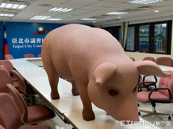 ▲▼台北市議會國民黨團製作的豬。（圖／記者袁茵攝）