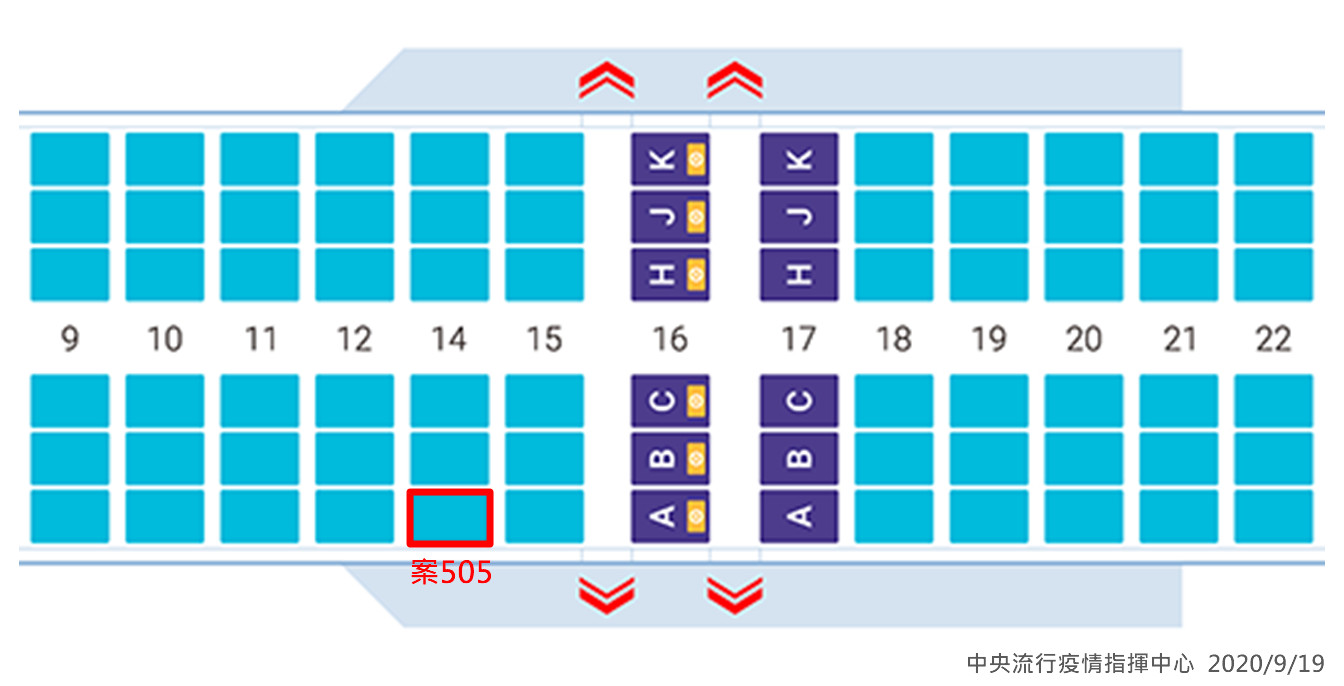 ▲▼案505班機座位圖。（圖／指揮中心提供）