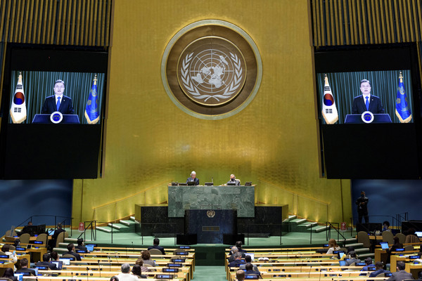 ▲▼南韓總統文在寅透過影像發表第75屆聯合國大會演說。（圖／路透社）