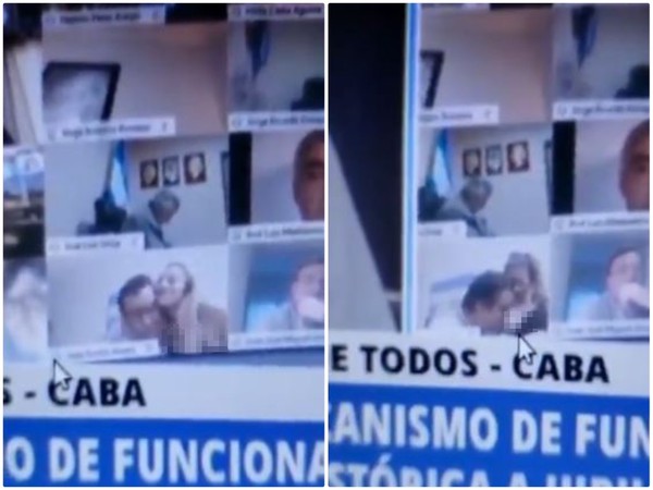 ▲阿根廷議員阿梅里在視訊會議中，拉下女性伴侶衣服親吻。（圖／翻攝自推特／@di_nucci）