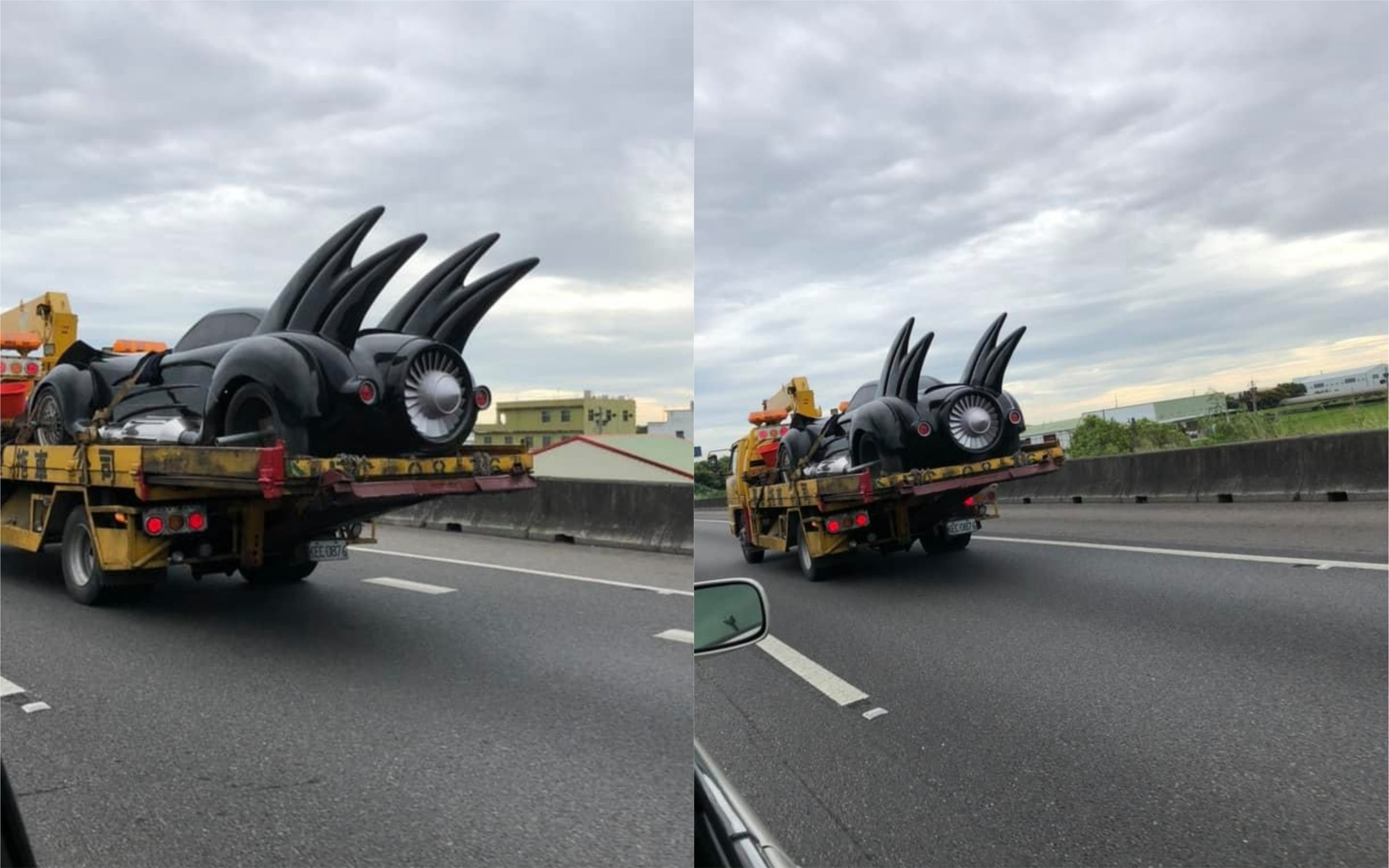 ▲▼葉宜津在高速公路上驚見蝙蝠車。（圖／翻攝自Facebook／葉宜津）