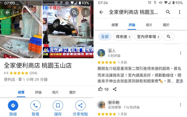 桃園「這家超商」Google評價滿滿五星！網友大讚：自備得來速（圖／翻攝自Google）