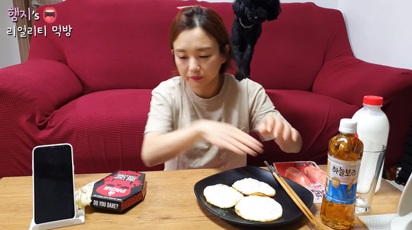 ▲飼主拍吃播突流淚！　「超萌嘉賓」急探頭關心...下秒忍不住吐舌。（圖／翻攝自YouTube／[햄지]Hamzy）