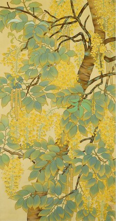 ▲▼林阿琴在1934年（19歲）創作《黃莢花》，第八回臺灣美術展覽會(入選)，臺北市立美術館典藏。（圖／郭雪湖基金會）