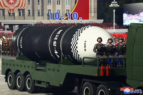 ▲北韓昨公開新款SLBM「北極星4A」。（圖／達志影像）