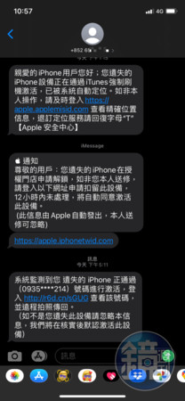 林女一直收到削弱失主心防的詐騙密碼的簡訊。（讀者提供）