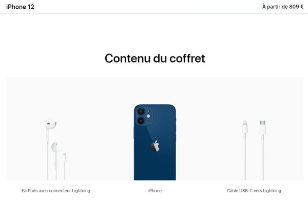 ▲▼法國蘋果官網的iPhone 12仍有附贈有線耳機。（圖／取自蘋果）