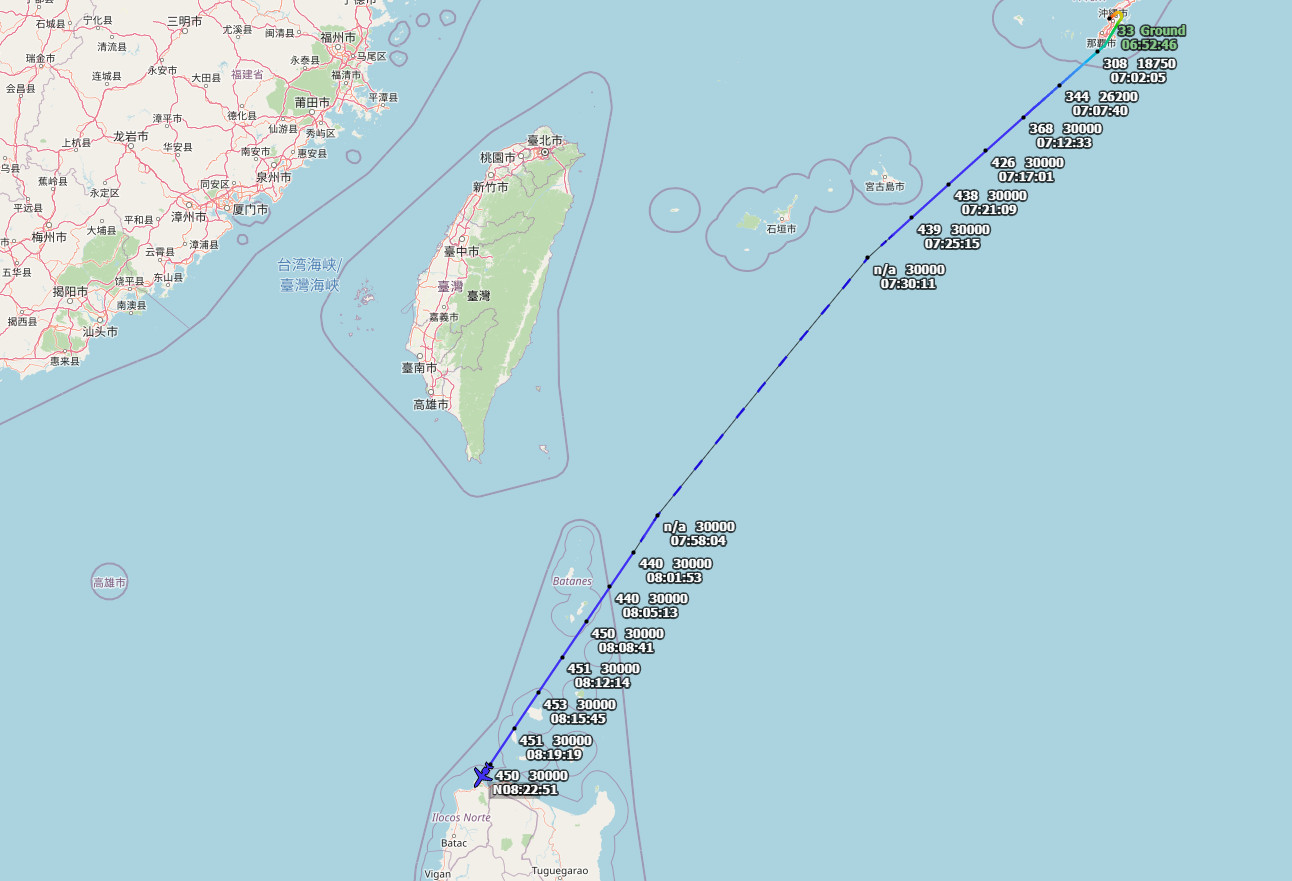 ▲▼ 美國海軍一架偵察機稍早途經台灣東部海域，飛越巴士海峽上空前往南海。（圖／翻攝自臉書／台灣西南空域）