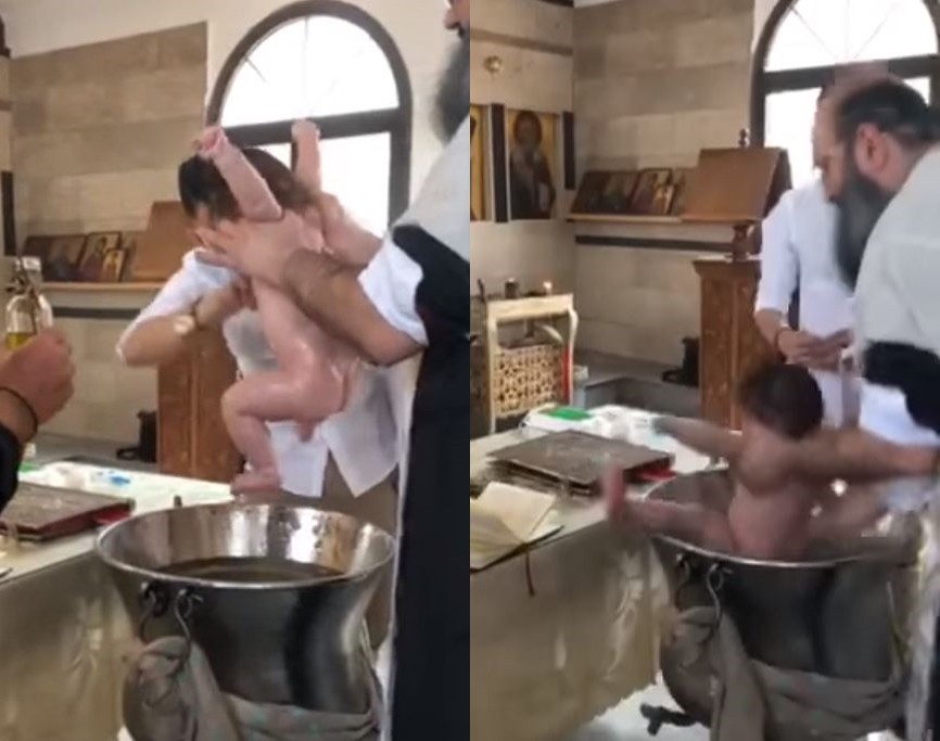 ▲▼   嬰兒受洗被神父暴力甩來甩去。（圖／臉書Ntina Shitta）