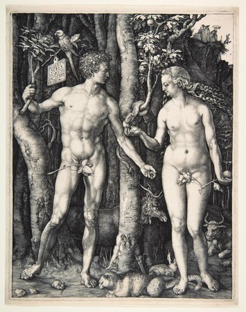瘦子背上的亞當與夏娃，經過比對與德國藝術家杜勒的名畫神似。