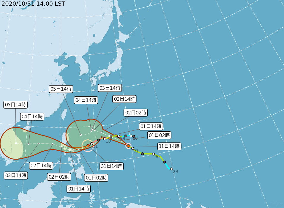 ▲▼海面上有雙颱共舞。（圖／氣象局提供）