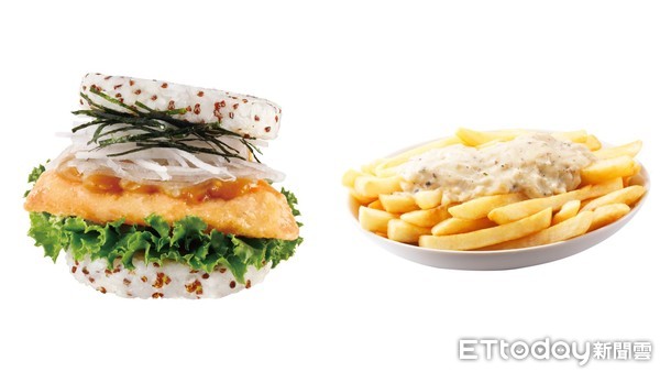 ▲▼摩斯漢堡推味噌鮭魚珍珠堡、松露起司薯條。（圖／摩斯漢堡提供）