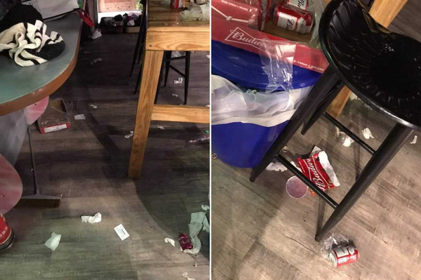 民宿被搞得一塌糊塗。（合成圖／爆料公社）