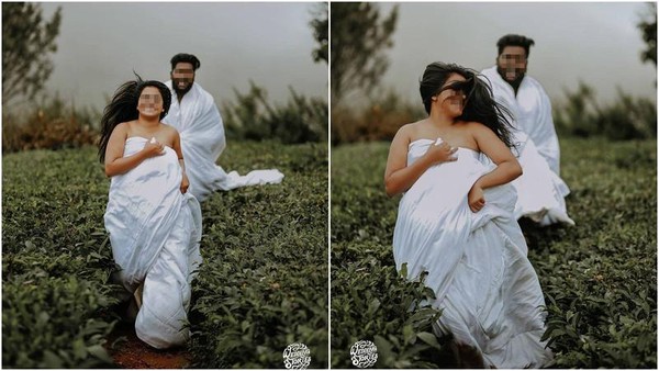 印度一對新人的婚紗照被嗆「像保險套廣告」，引來討論。（翻攝自IG＠painmaker143）