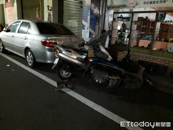 ▲▼張男喝酒後駕車，沿路碰撞2輛自小客車以及3輛機車，將依公共危險罪移送。（圖／記者黃孟珍翻攝）