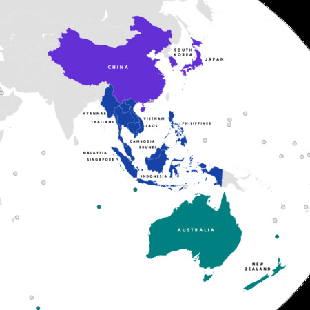 ▲▼RCEP經濟區位置圖中，台灣位處中心。（圖／取自維基百科）