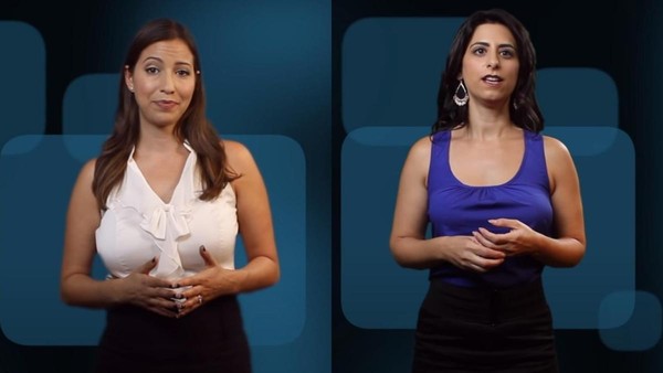 西語版（左）和日語版（右）也都請來身材姣好的女主持人，成功製造話題。（網友們紛紛留言讚嘆摩根驚人的好身材。（翻攝EPCM-PSP YouTube頻道）