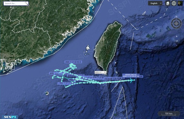 ▲▼美MQ-4C偵察機半夜飛進台海　連續四小時「高強度偵查」。（圖／取自SCSPI Twitter）