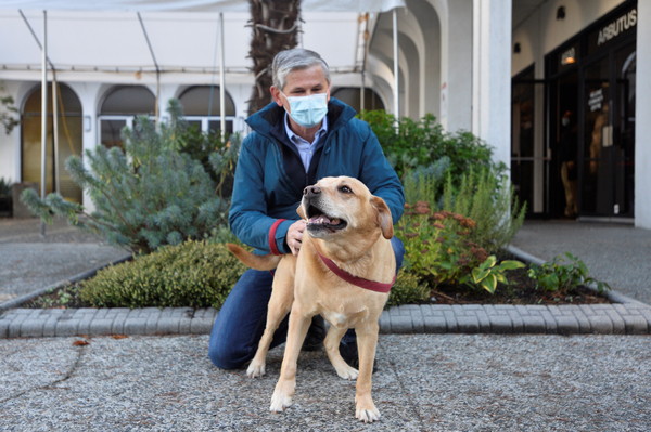 ▲▼加拿大自由黨黨魁韋勤信在投完票後，與他的狗勾羅西（Rosie）親密互動。（圖／路透）