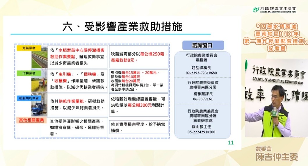 ▲▼農委會「因應水情嚴峻 嘉南地區110年第一期作停灌配套措施」記者會。（圖／翻攝農委會臉書）