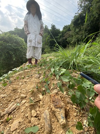 ▲枋寮新開石頭營二戰遺跡29日發現3顆腐蝕未爆彈             。（圖／民眾提供，以下同）