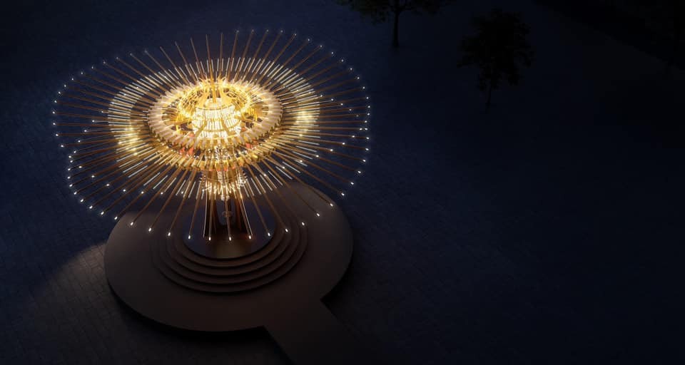 ▲「2021台灣燈會」位於錦華公園的主燈「乘風逐光」。（圖／翻攝自林佳龍臉書）