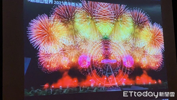 ▲劍湖山世界2021年逢35週年慶，推出2021摩天輪三圓變色煙火。（圖／記者蔡佩旻攝）