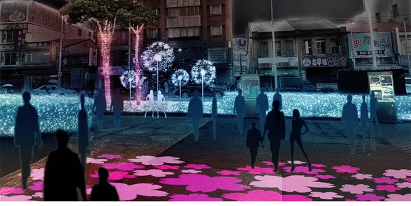 ▲淡水老街廣場、淡水馬偕銅像三角公園燈飾模擬示意圖。（圖／淡水區公所提供）