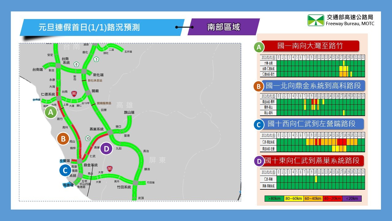 ▲▼元旦連假國道預報圖。（圖／高公局提供）