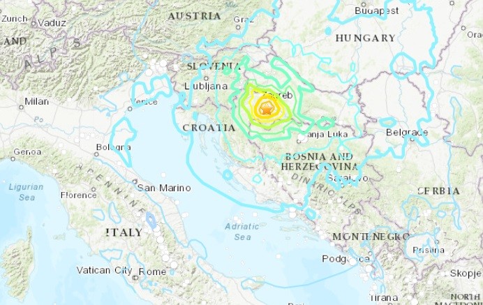 ▲▼克羅埃西亞發生規模6.4地震。（圖／翻攝自USGS）