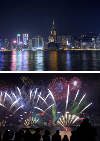 ▲▼香港維多利亞港2019年與2020年跨年對比照。（圖／達志影像／美聯社）