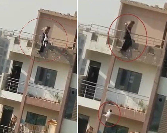 ▲巴基斯坦喀拉蚩（Karachi）35歲少婦瑪麗亞姆（Maryam）把2歲女兒伊曼（Iman）從公寓頂樓扔下。（圖／翻攝推特）