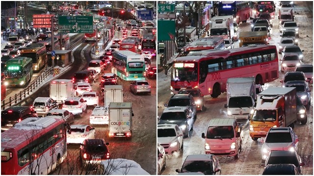 ▲▼首爾6日晚間一度因大雪產生交通大亂。（圖／達志影像）