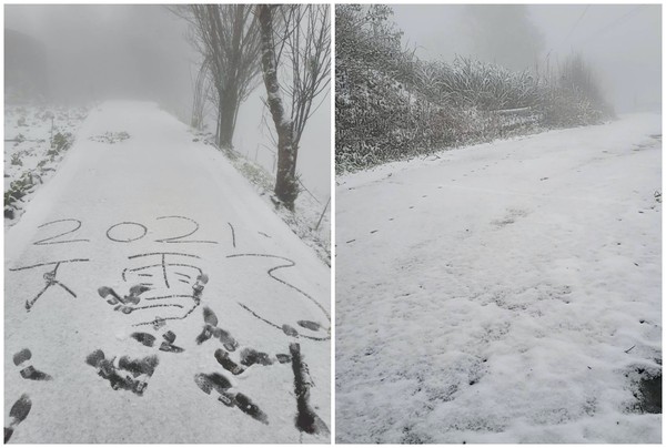 ▲拉拉山中心路山雲海營地12日雪景。（圖／桃園市府觀旅局提供）