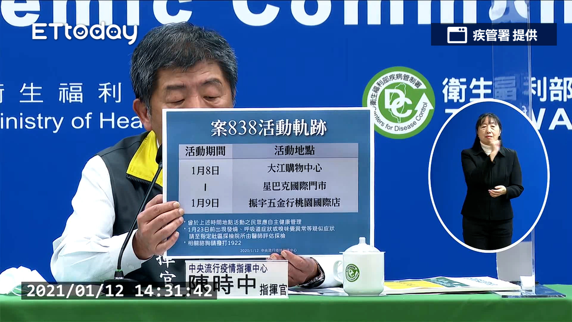 ▲▼0112陳時中，本土2例（圖／指揮中心提供）