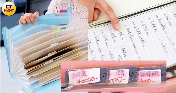 王雅馨不僅詳細記帳，也用風琴夾分類信封，雙管齊下掌控每月收支。（圖／王永泰攝）