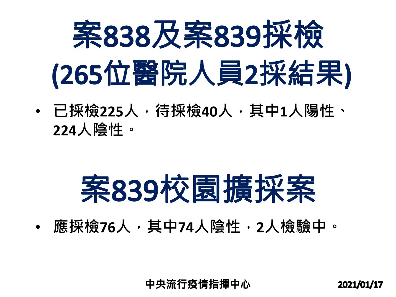 ▲▼案838、案839的採檢結果。（圖／中央疫情指揮中心提供）