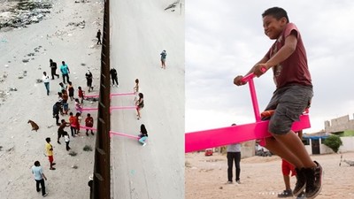 美墨人民隔高牆「玩粉紅蹺蹺板」！獲2020年度設計　作者：盼打破兩國高牆