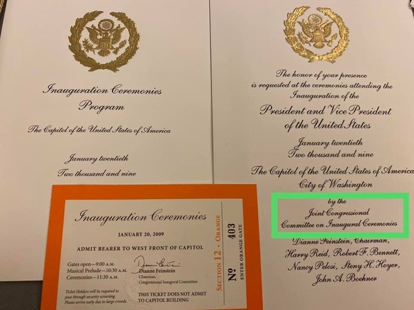▲▼美國總統就職典禮邀請函。（圖／翻攝自Facebook／饒慶鈺）