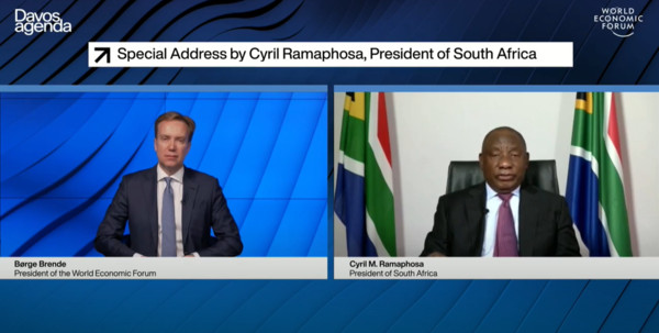 ▲▼南非總統拉瑪佛沙（Cyril Ramaphosa）在世界經濟論壇抨擊疫苗民族主義。（圖／翻攝自World Economic Forum Video）
