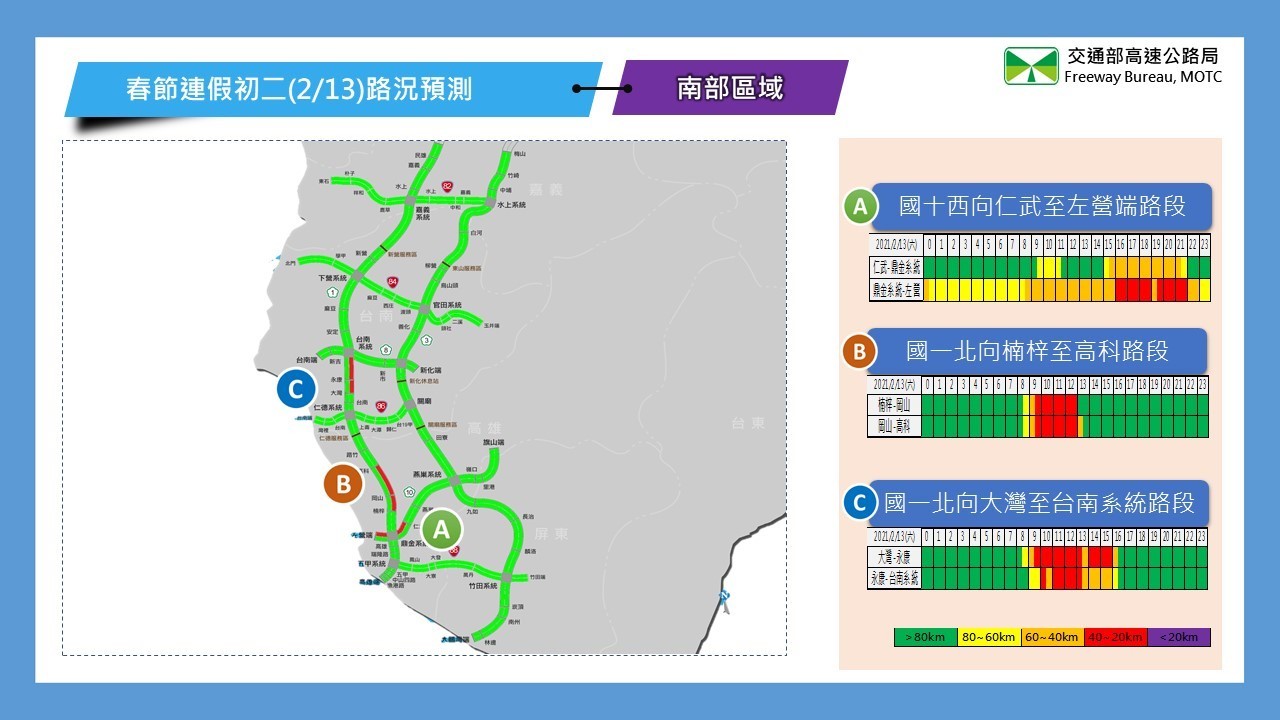 ▲▼春節連假國道每日路況預報。（圖／高公局提供）