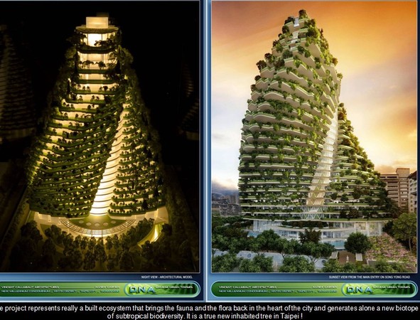 ▲▼ 2010年法國建築師Vincent Callebaut參加國際競圖時，依開發商需求提出垂直森林建築因應氣候變遷的設計理念「陶朱隱園」。（圖／中華工程提供）
