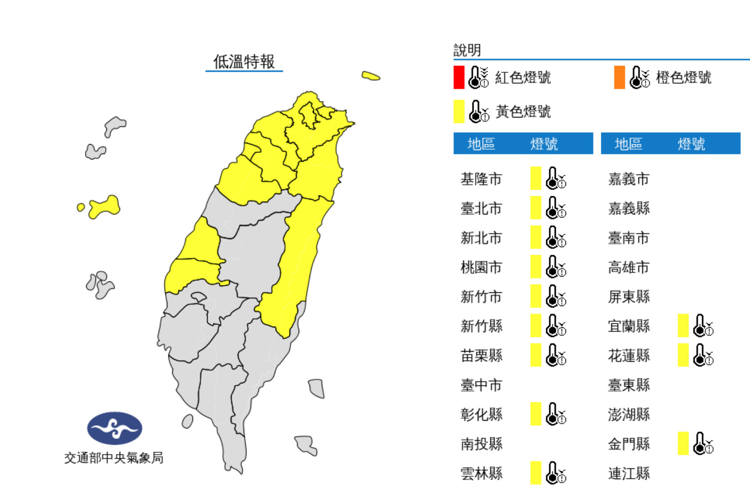 ▲氣象局發布低溫特報。（圖／氣象局）