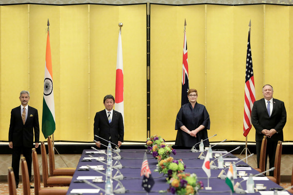 ▲▼美國、日本、印度、澳洲四國的外交部長2020年10月6日於東京舉行四方會議。（圖／路透）