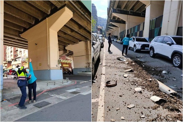 ▲▼基隆光一路高速公路橋下水管斷裂碎滿路。（圖／基隆市議員鄭文婷提供）