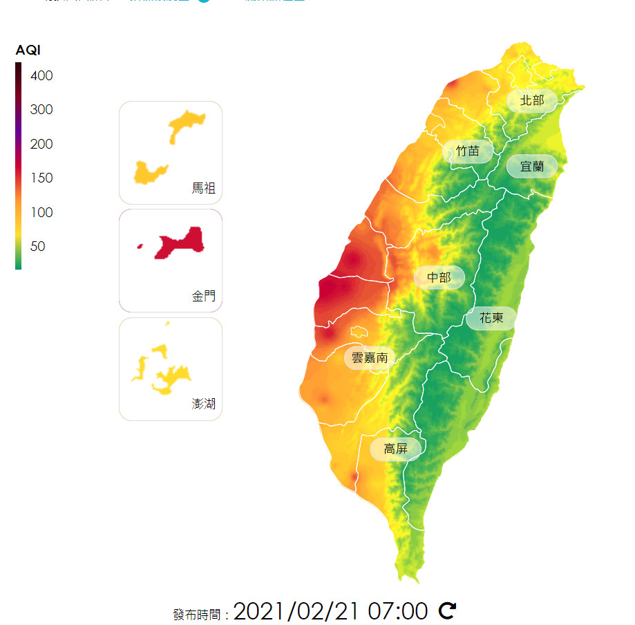 ▲▼環保署空品監測網上午6點、7點的監測是雲嘉地區是一片紅。（圖／翻攝環保署空品監測網）